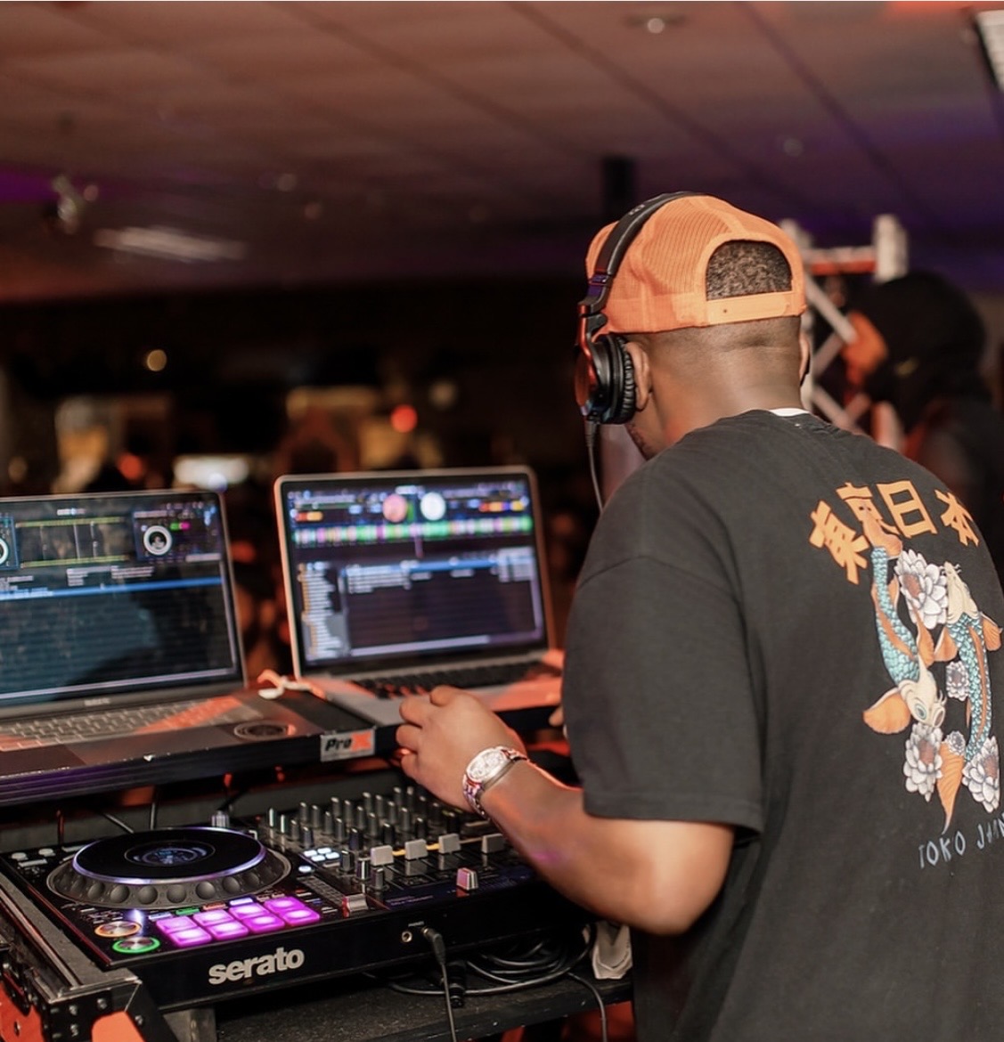 Birthday party DJ setup with professional Serato equipment